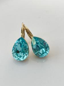 Boucles cristal goutte bleu glacier doré