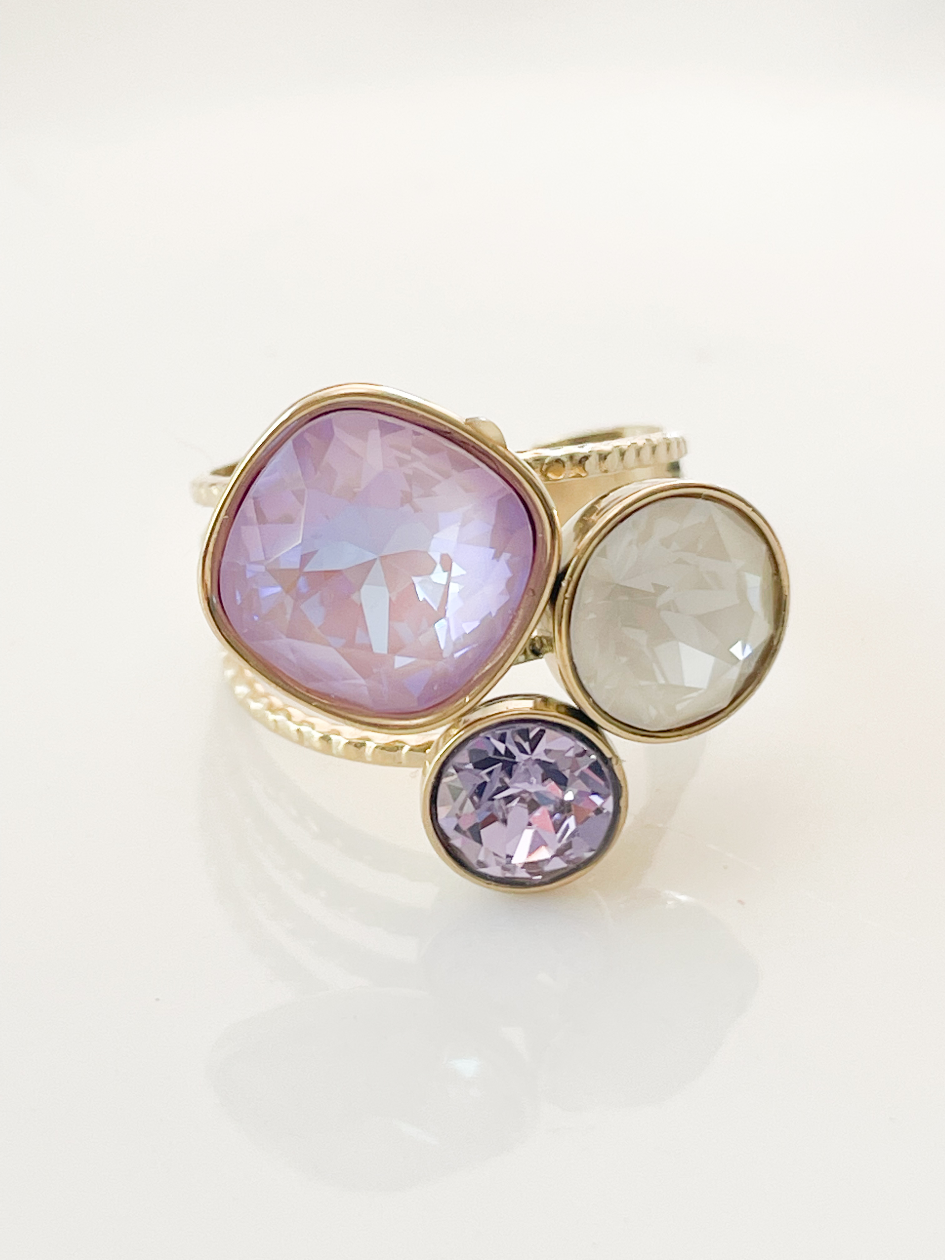 Bague cristal parme doré