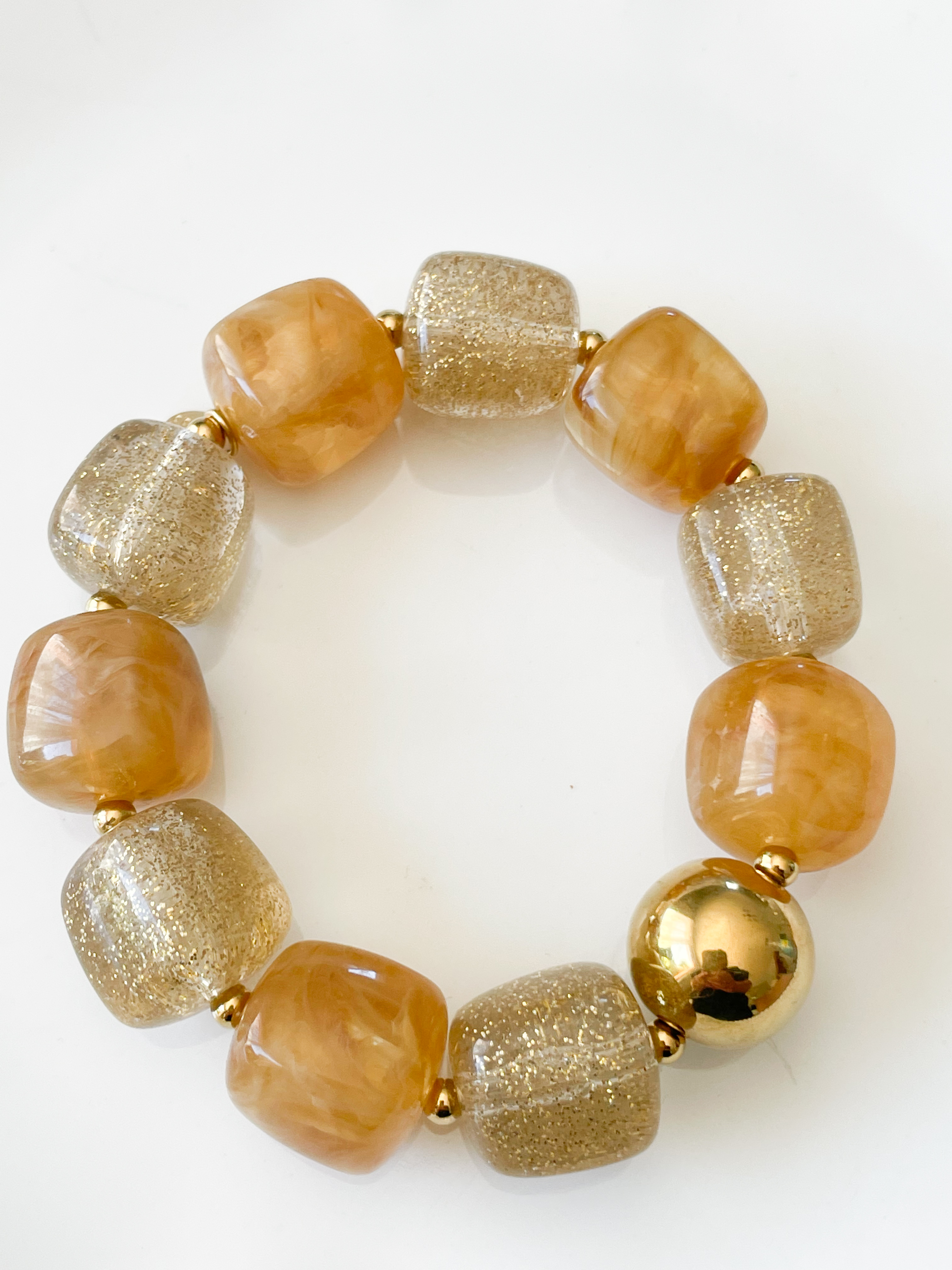 Bracelet perles paillettes doré