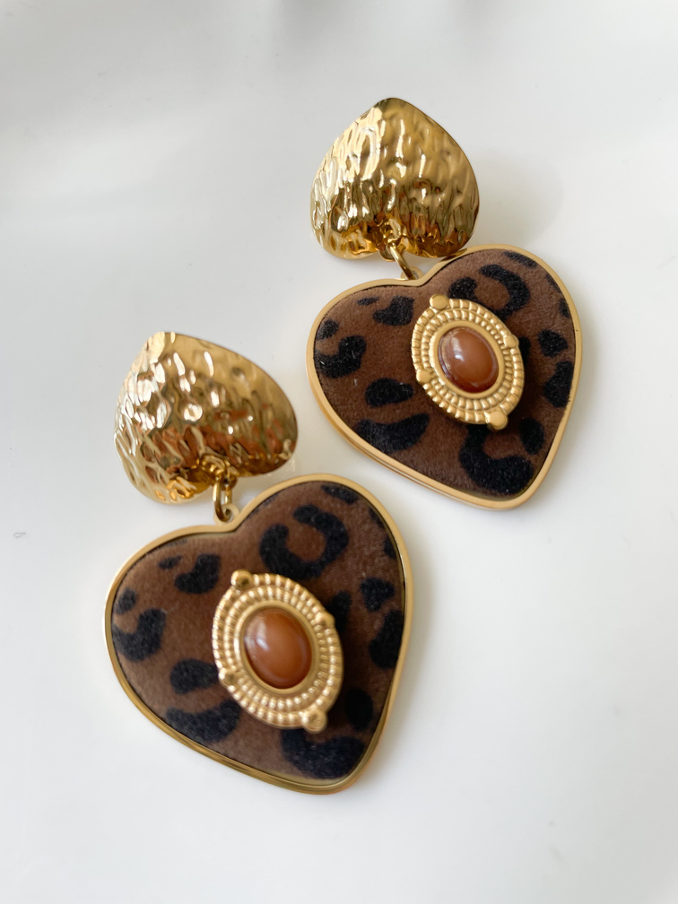 Boucles coeur panthère doré