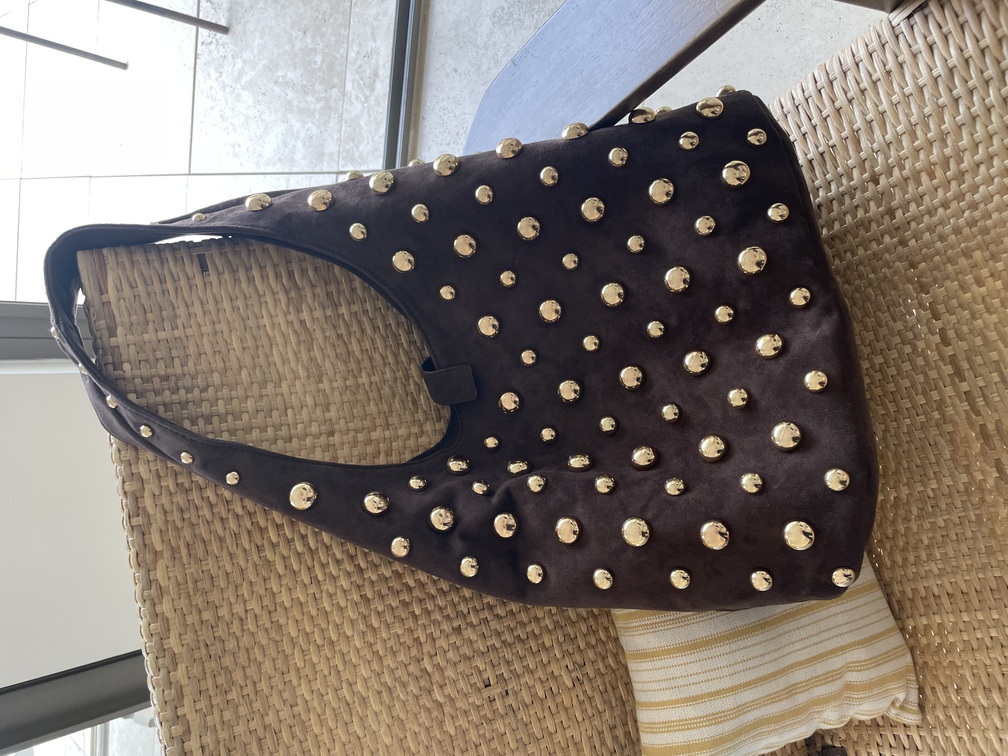 sac marron pois doré