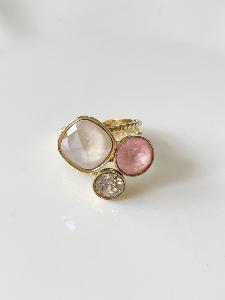 Bague Cristal rose clair blanc doré