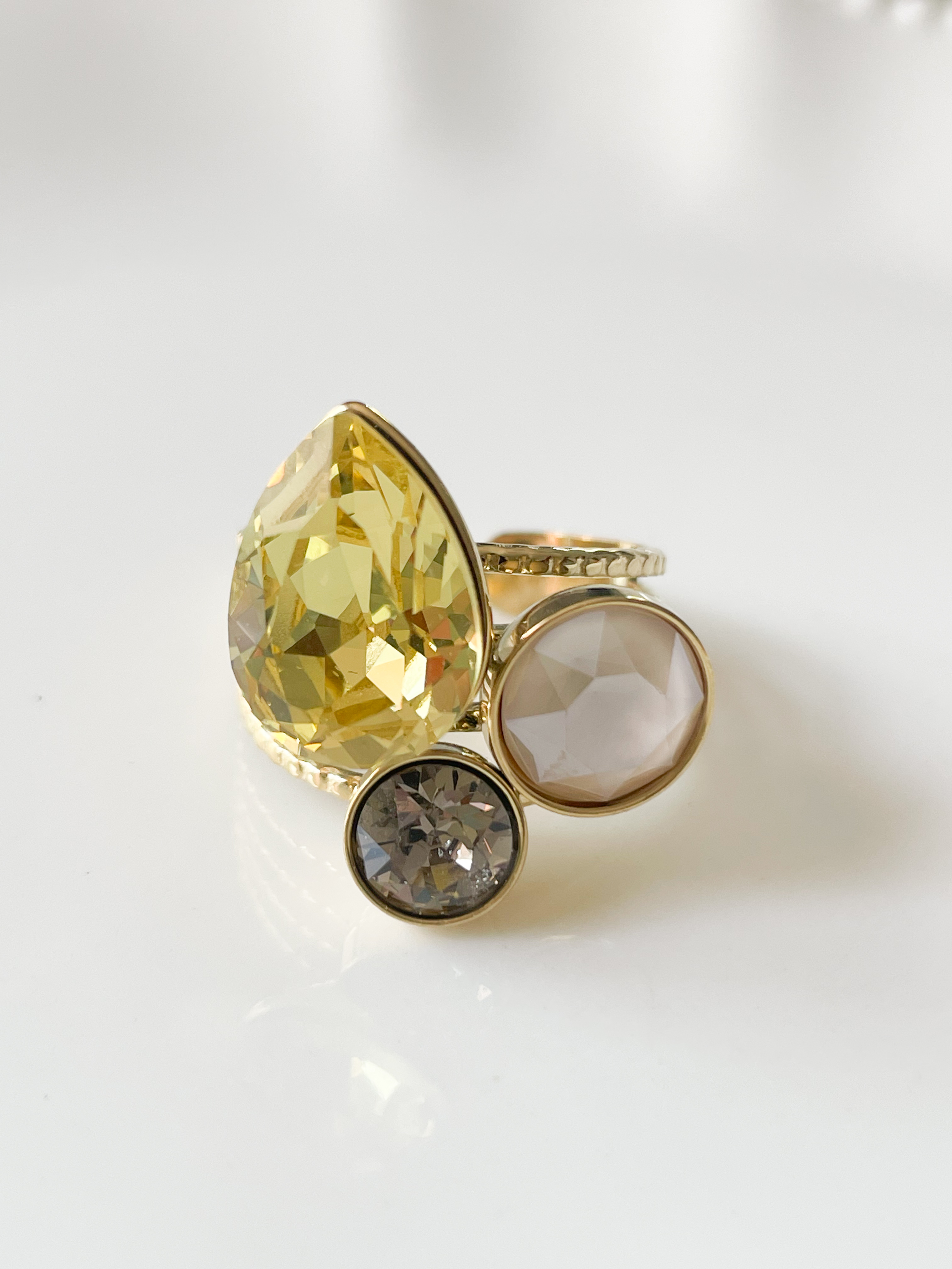 Bague cristal goutte jaune doré