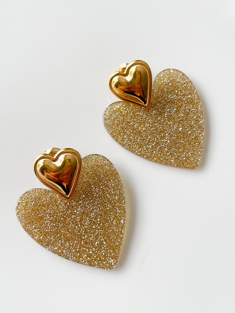 Boucles coeur paillettes doré