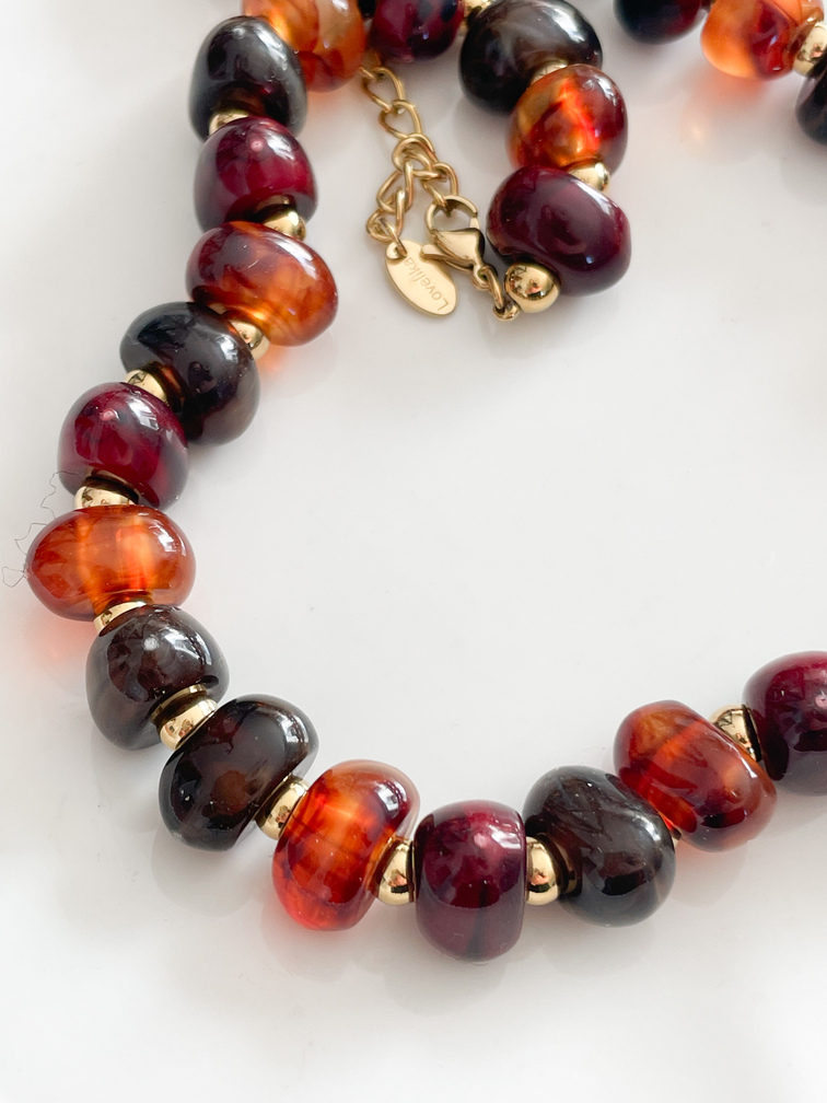 Collier Olga perles marron doré