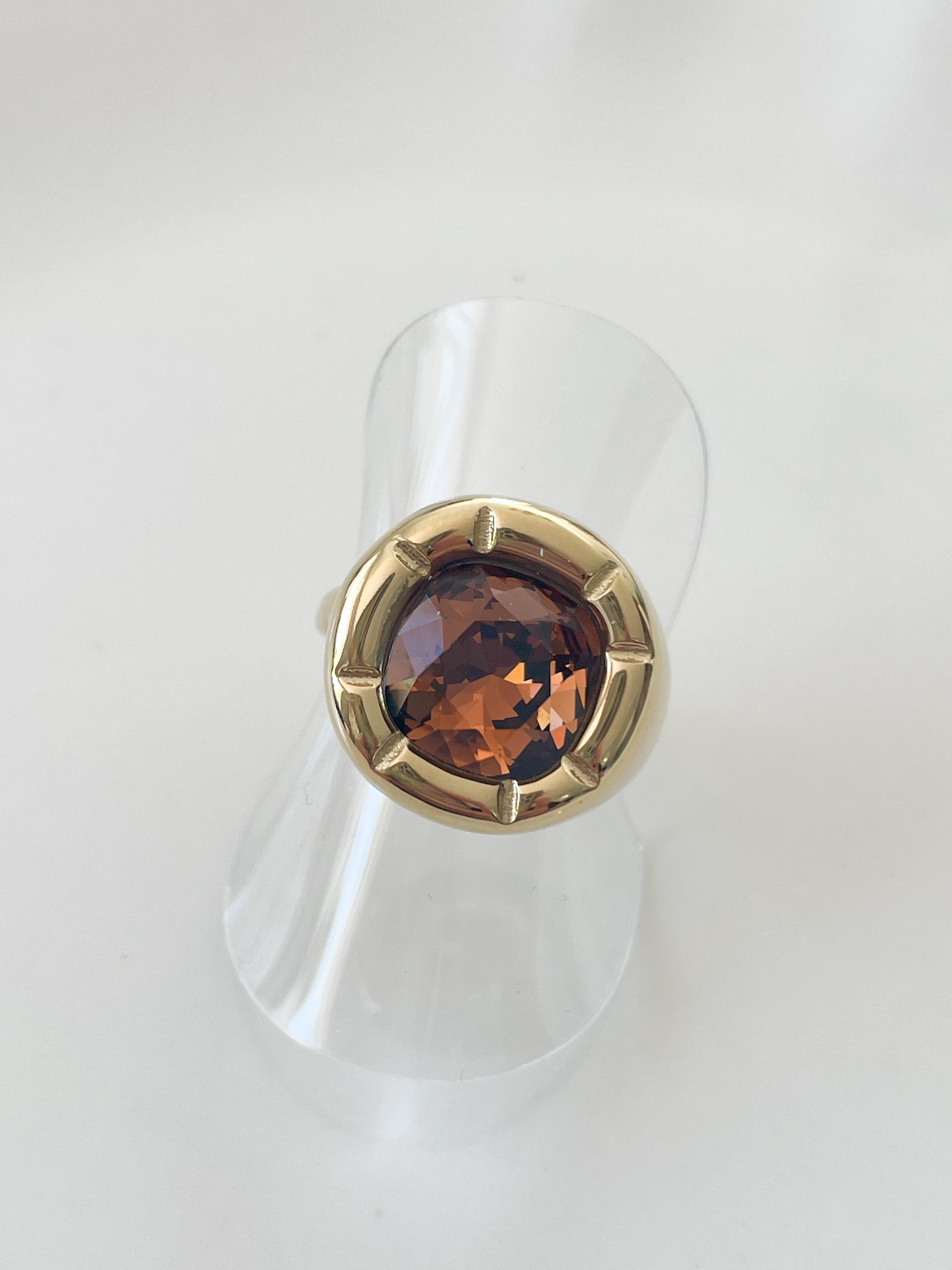 Bague cristal carré marron doré