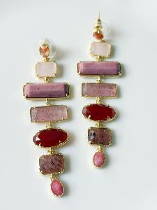 Boucles pierres chandelier rose doré