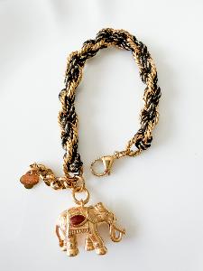 Bracelet éléphant noir doré