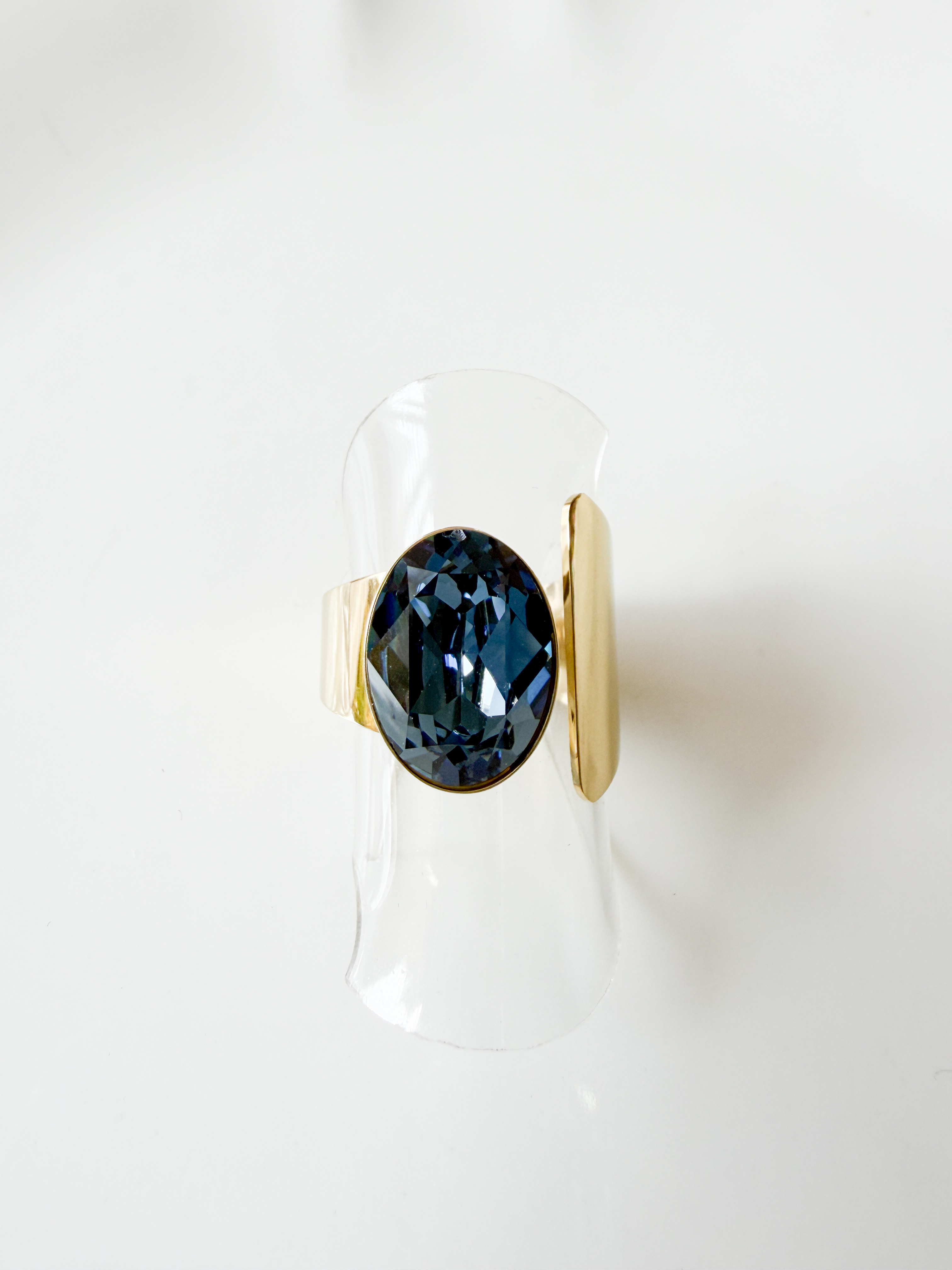 Bague cristal ovale bleu denim doré
