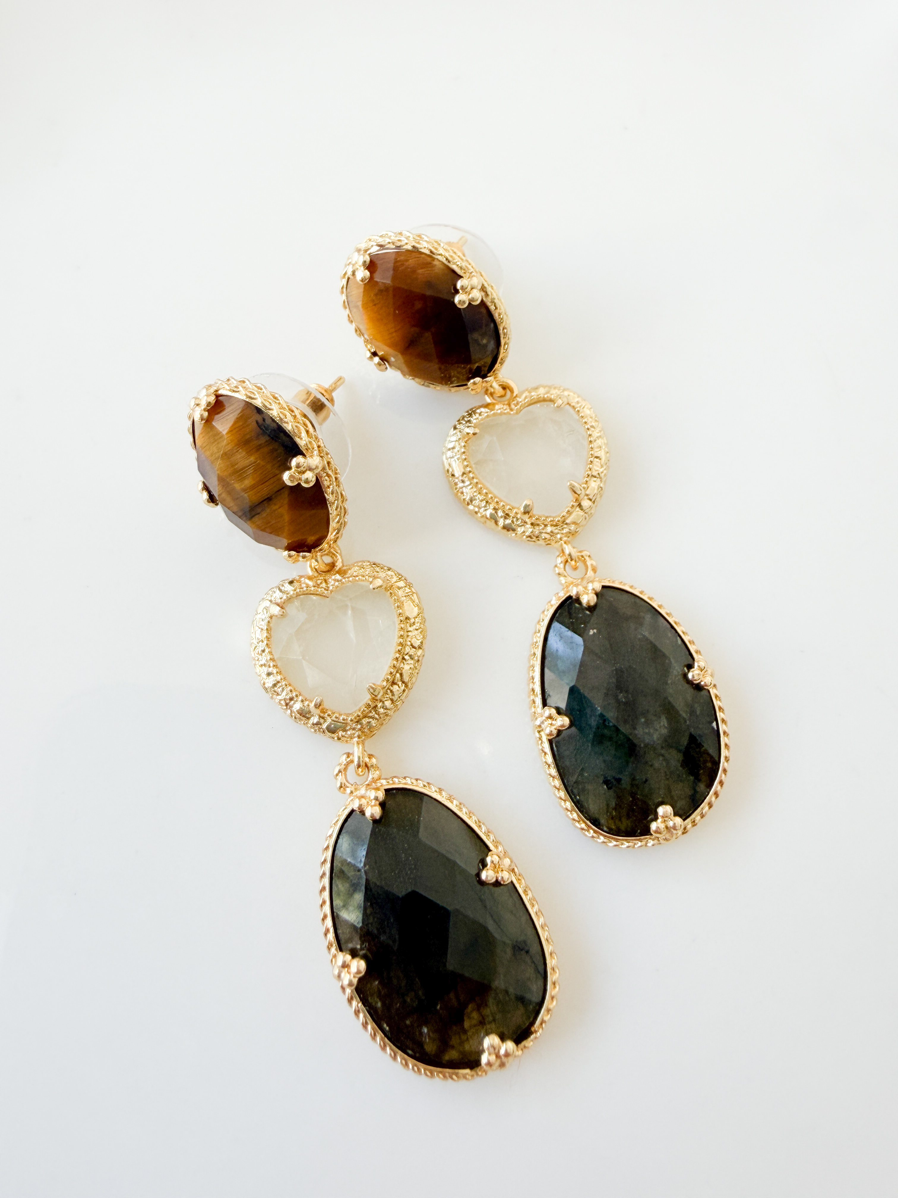 Boucles pierres Joséphine marron doré