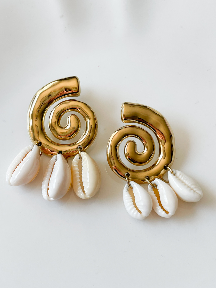 boucles coquillage blanc pampilles doré