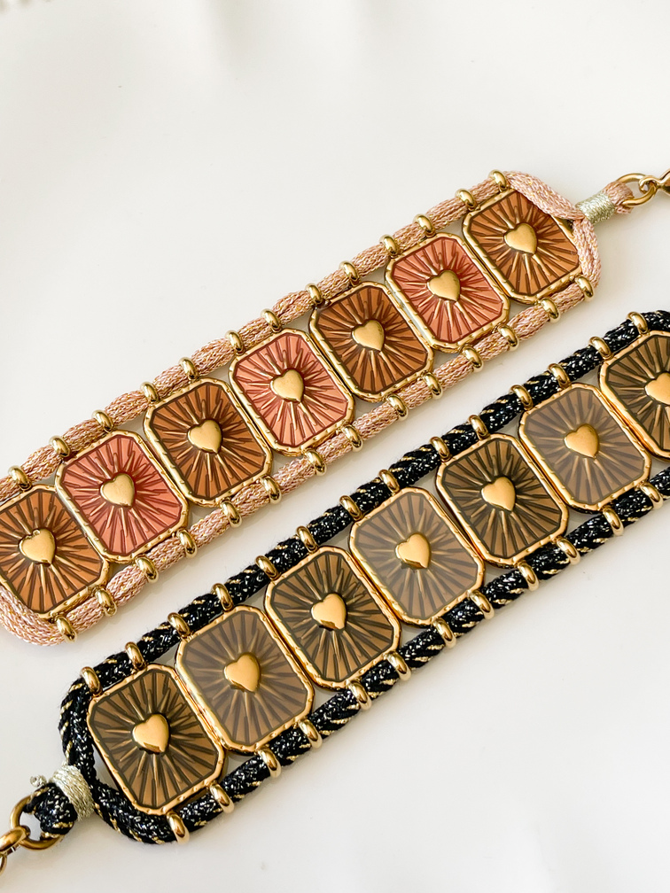 Bracelet large coeurs rose brique doré
