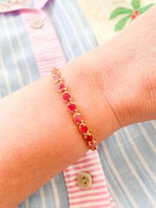 Bracelet jonc pierres rose Mina doré