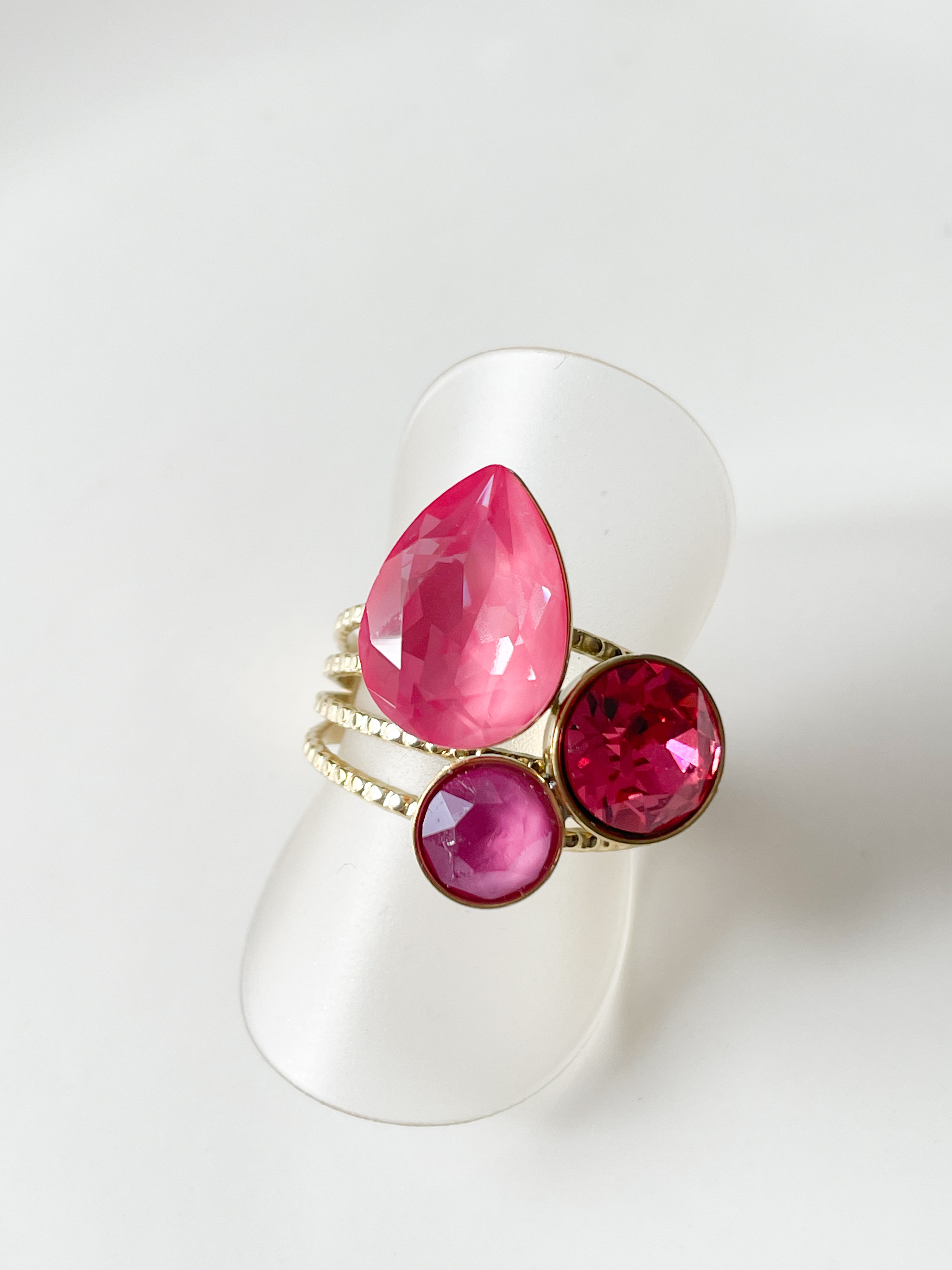 Bague cristal goutte rose doré