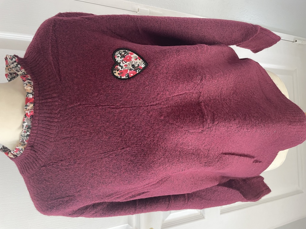 Pull liberty coeur bordeaux taille unique