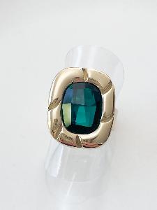 bague cristal grande vert doré