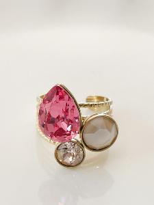 Bague cristal goutte rose doré
