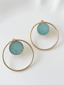 Boucles cercles pierre turquoise doré