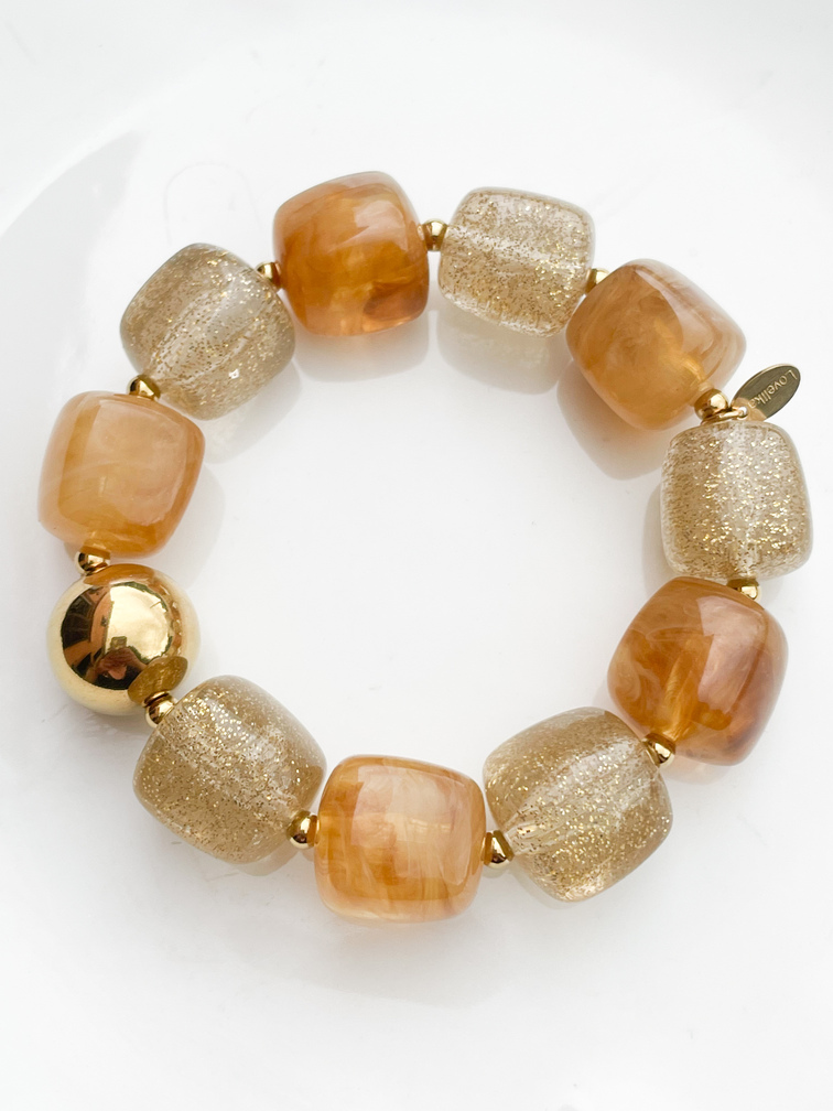 Bracelet perles paillettes doré