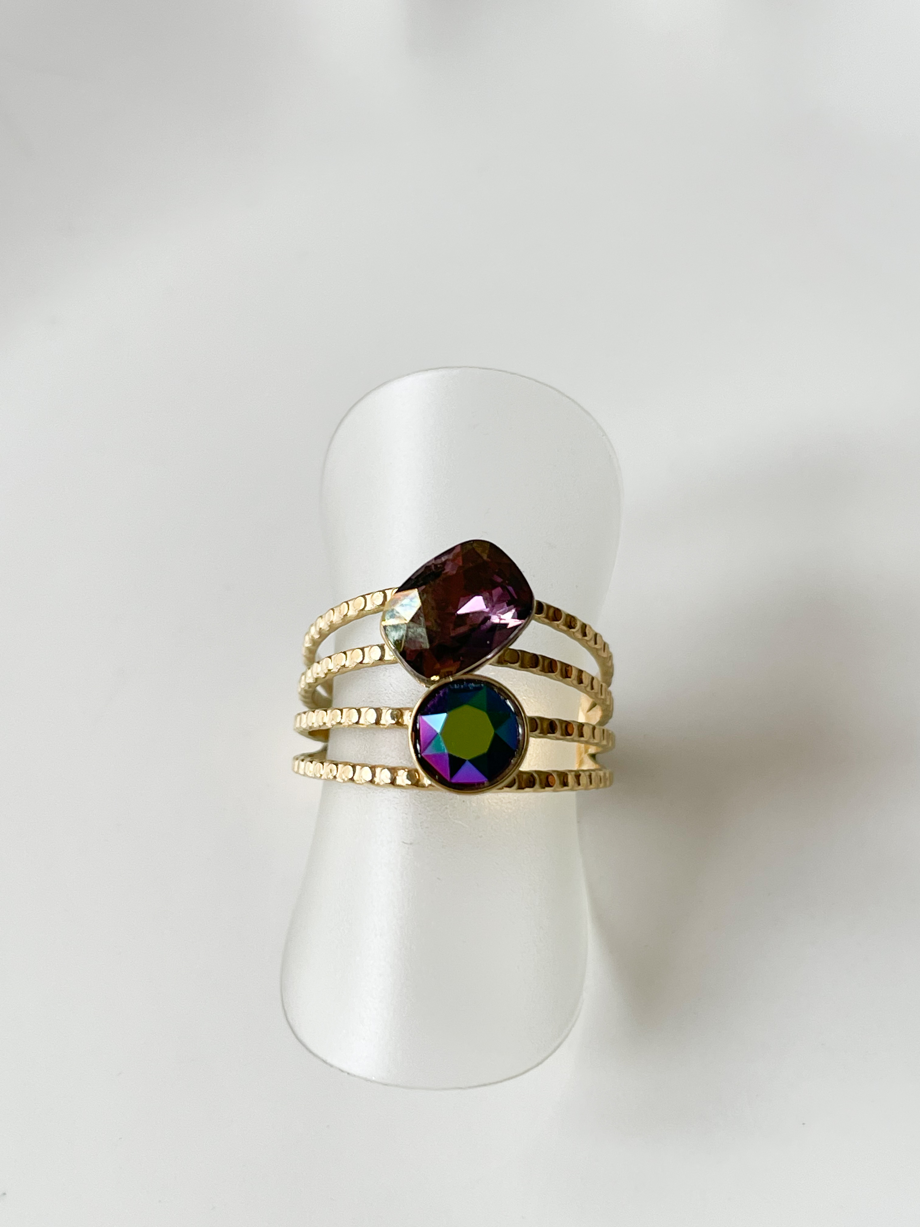 bague cristal fine double irisé doré