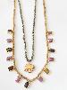 Collier pierre éléphant pyrite noir doré