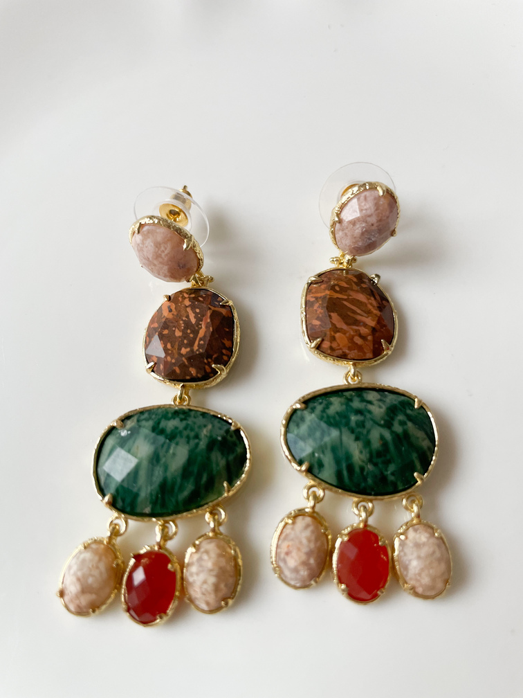 Boucles pierres Jackie vert orangé doré