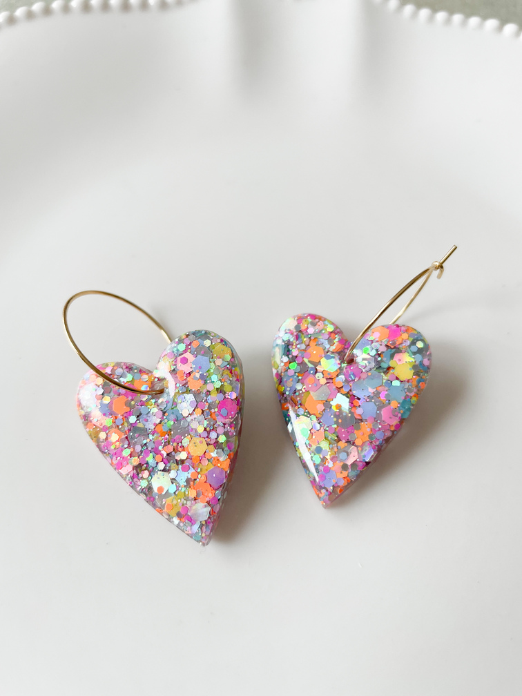 boucles créoles coeur paillettes pastel