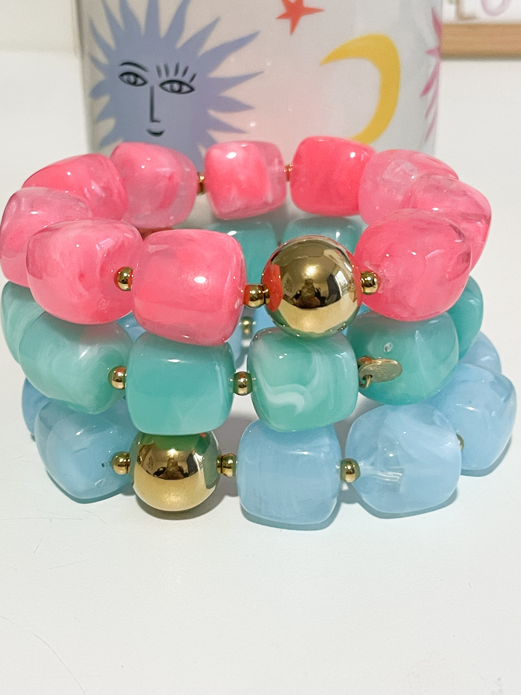 Bracelet perles rose fluo doré