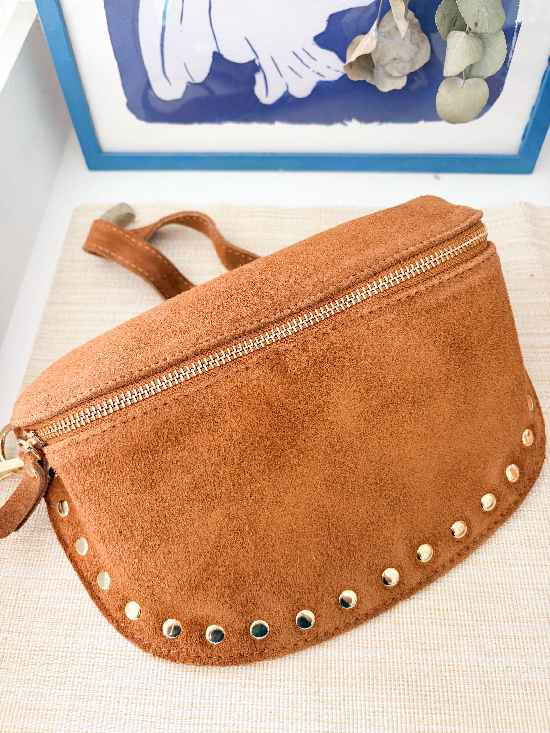 Sac banane cuir nubuck marron