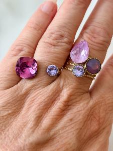 Bague cristal duo violet doré