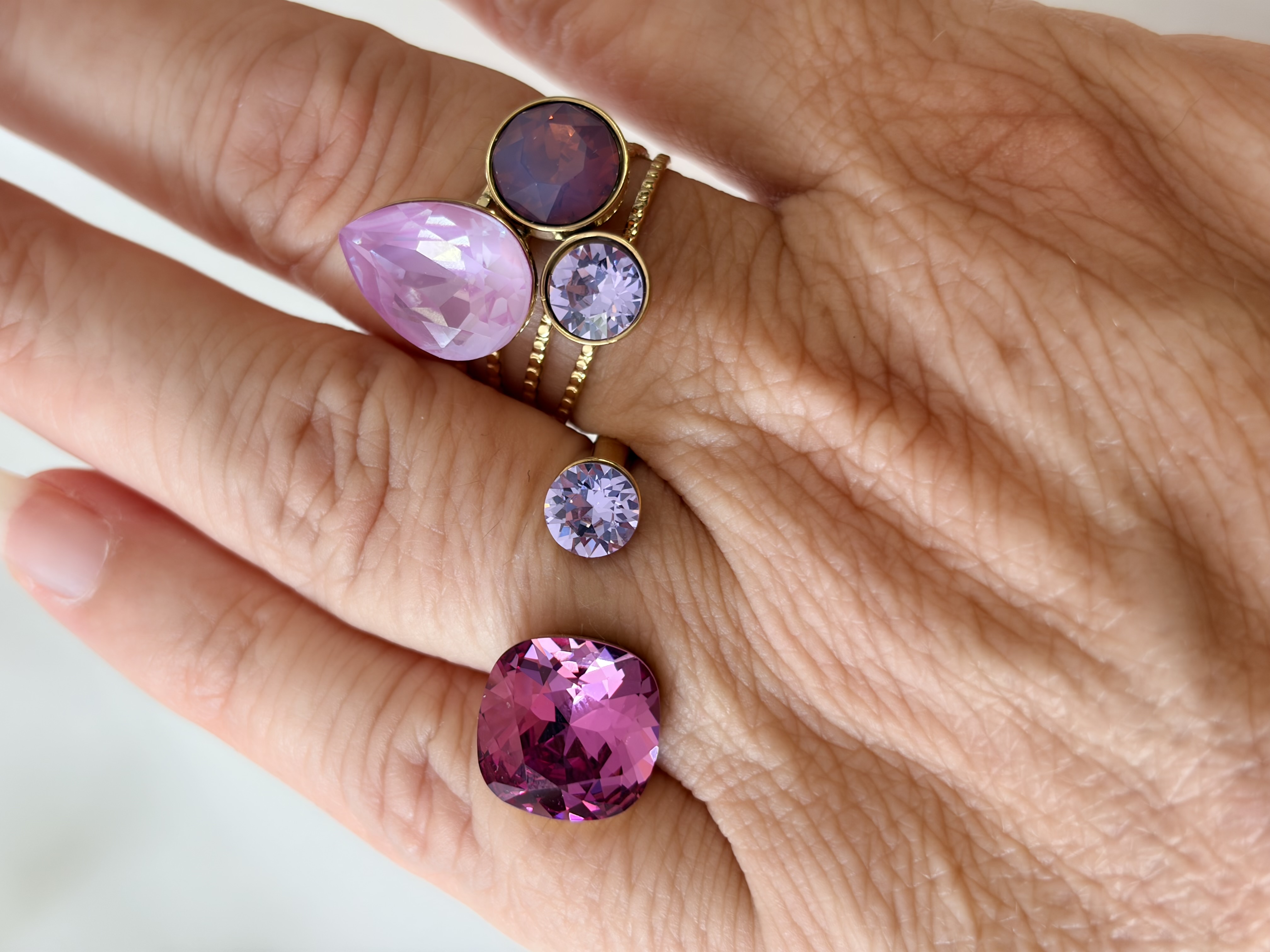 Bague cristal duo violet doré