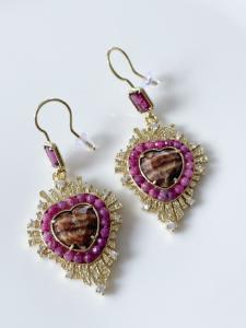 Boucles pierres coeur ex voto rose doré