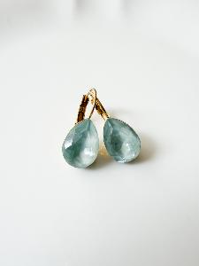 Boucles cristal goutte bleu glacier doré