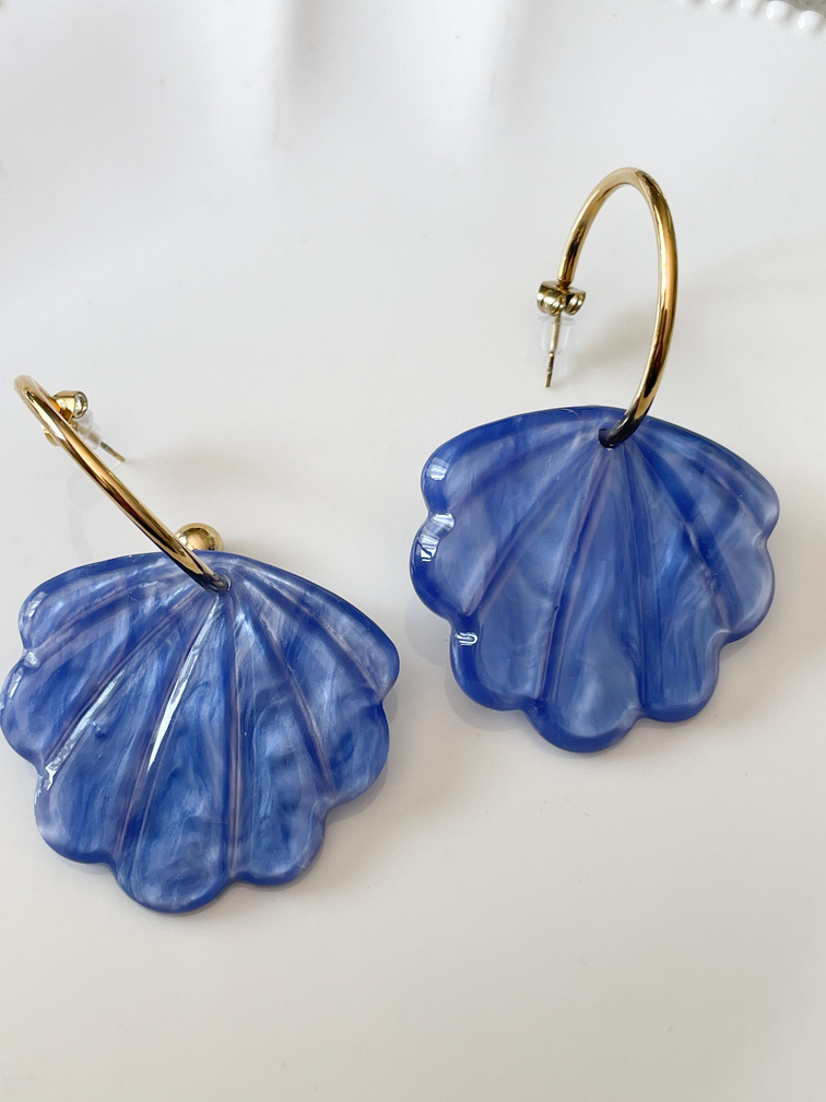 boucles coquillage créoles bleu doré