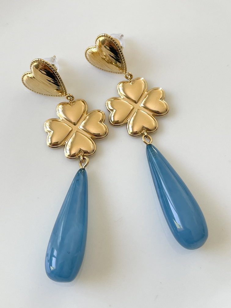 boucles trèfle bleu doré