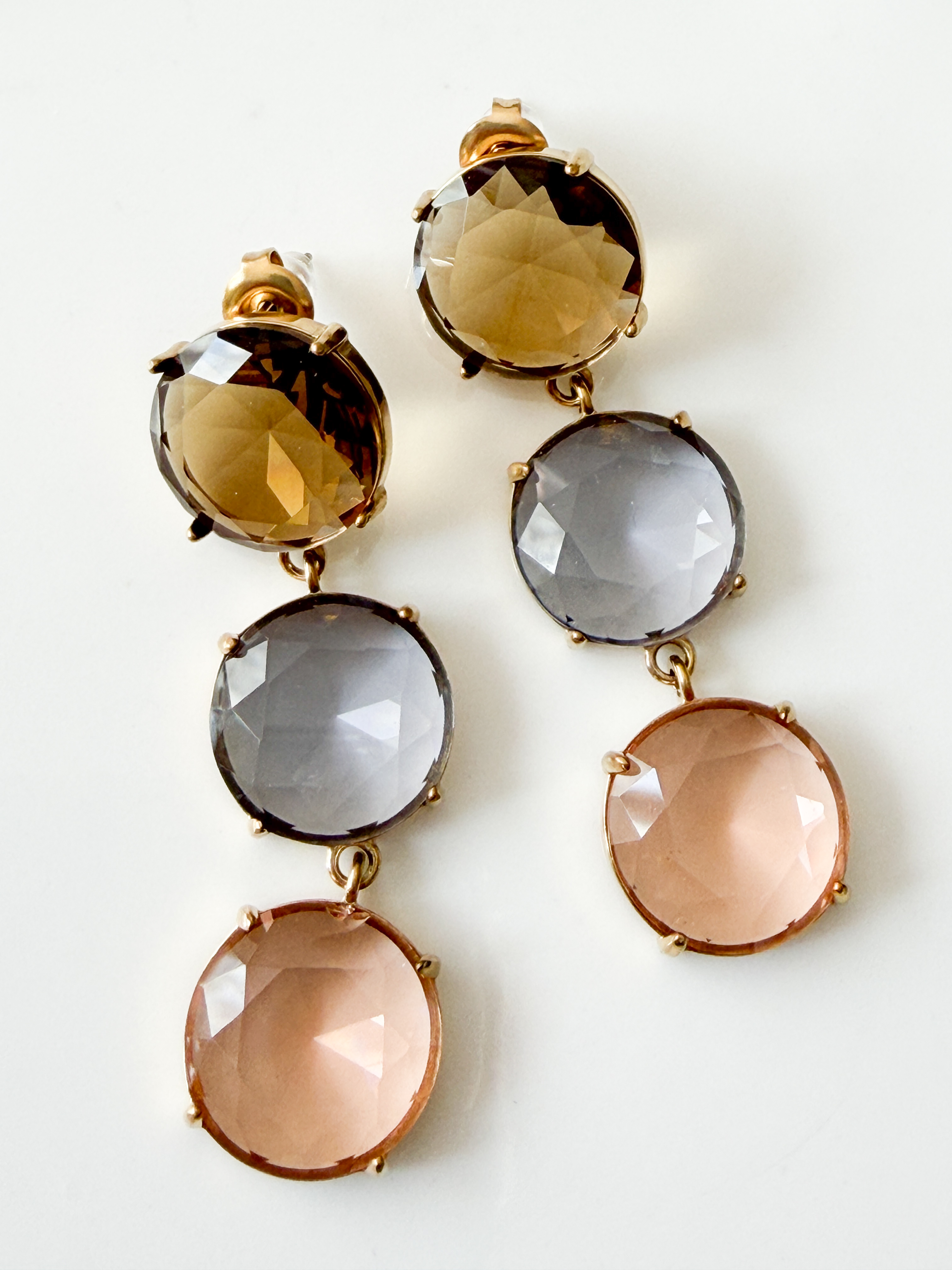 Boucles cristal rondes marron gris doré