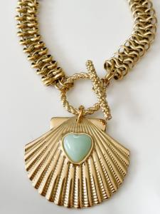 Collier coquillage bleu doré