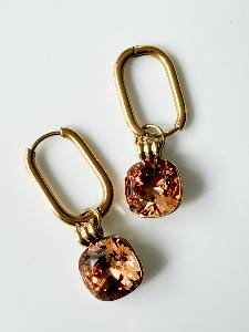 Boucles cristal créoles rectangle marron doré