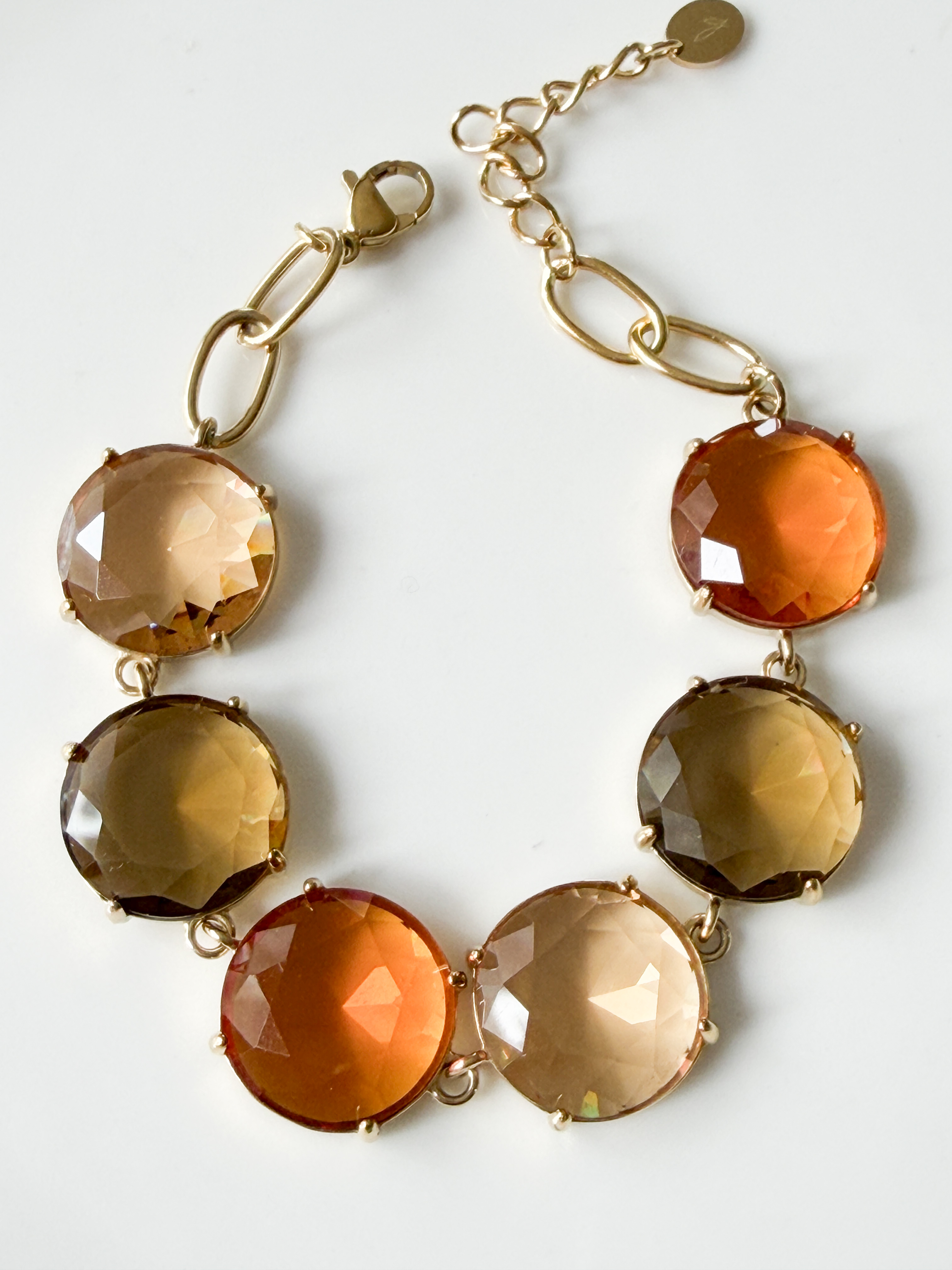 Bracelet cristal rond marron miel doré