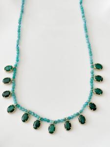 Collier pierres bleu vert doré