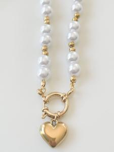collier coeur perles blanches doré