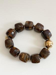 Bracelet perles marron fonçé doré