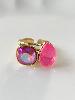 Bague Cristal duo rose fluo doré
