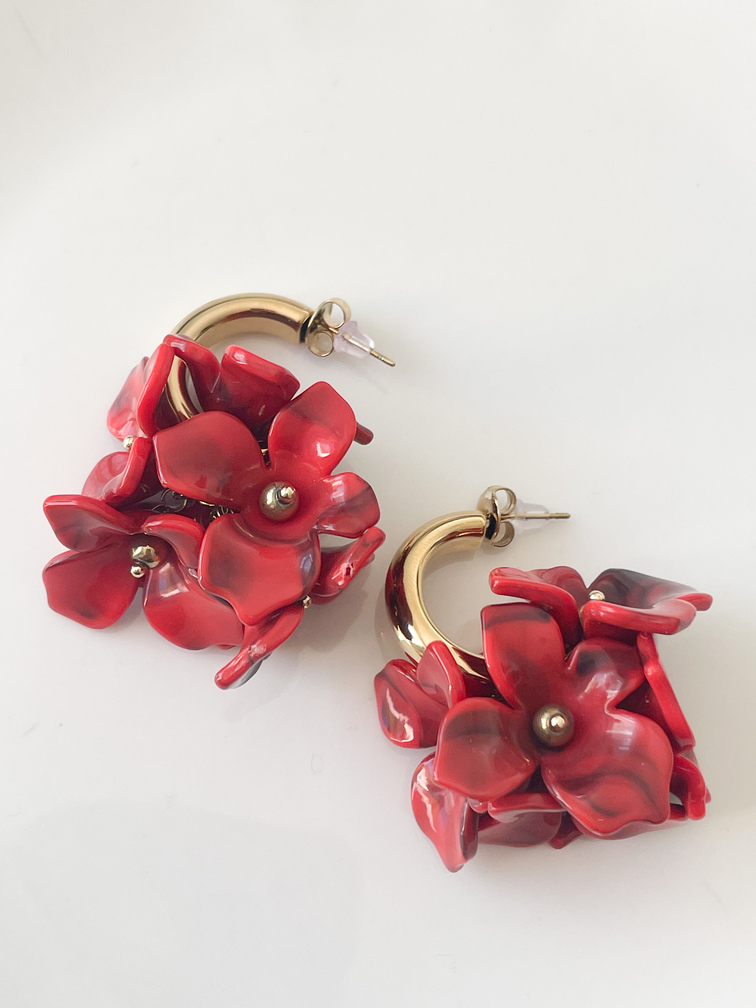 boucles fleurs rouge doré