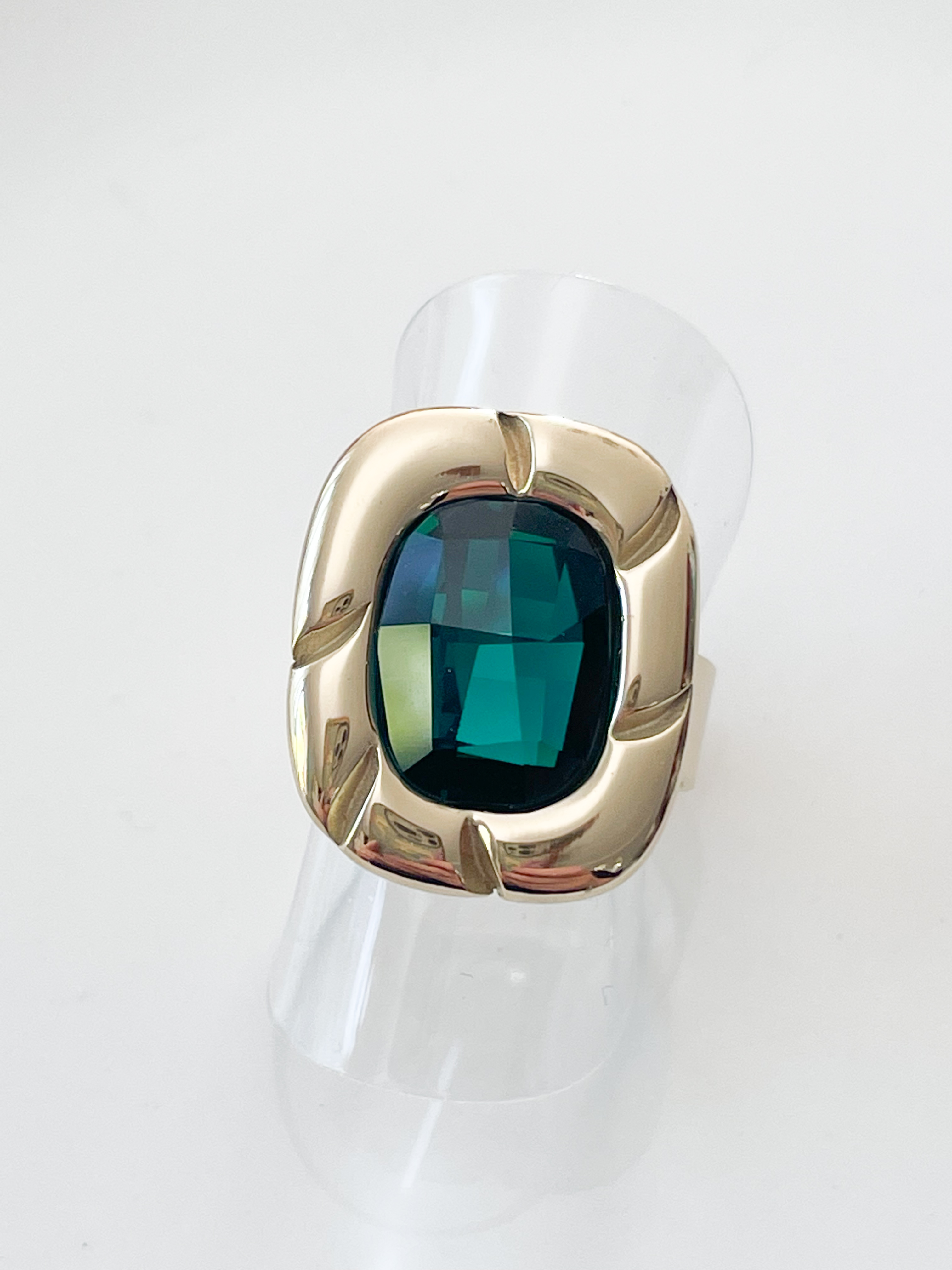 bague cristal grande vert doré