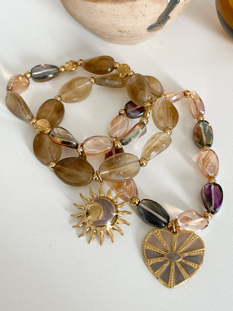 Bracelet 3 rangs beige doré