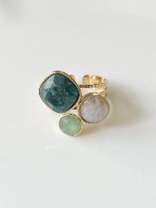 Bague Cristal pierre vert blanc doré