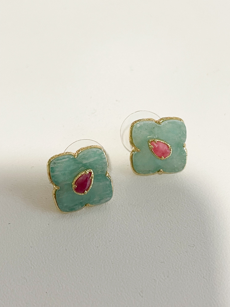 Boucles pierres Bali Amazonite doré