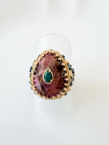 Bague pierre Betty prune doré noir