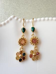 Boucles pierres petites fleurs doré